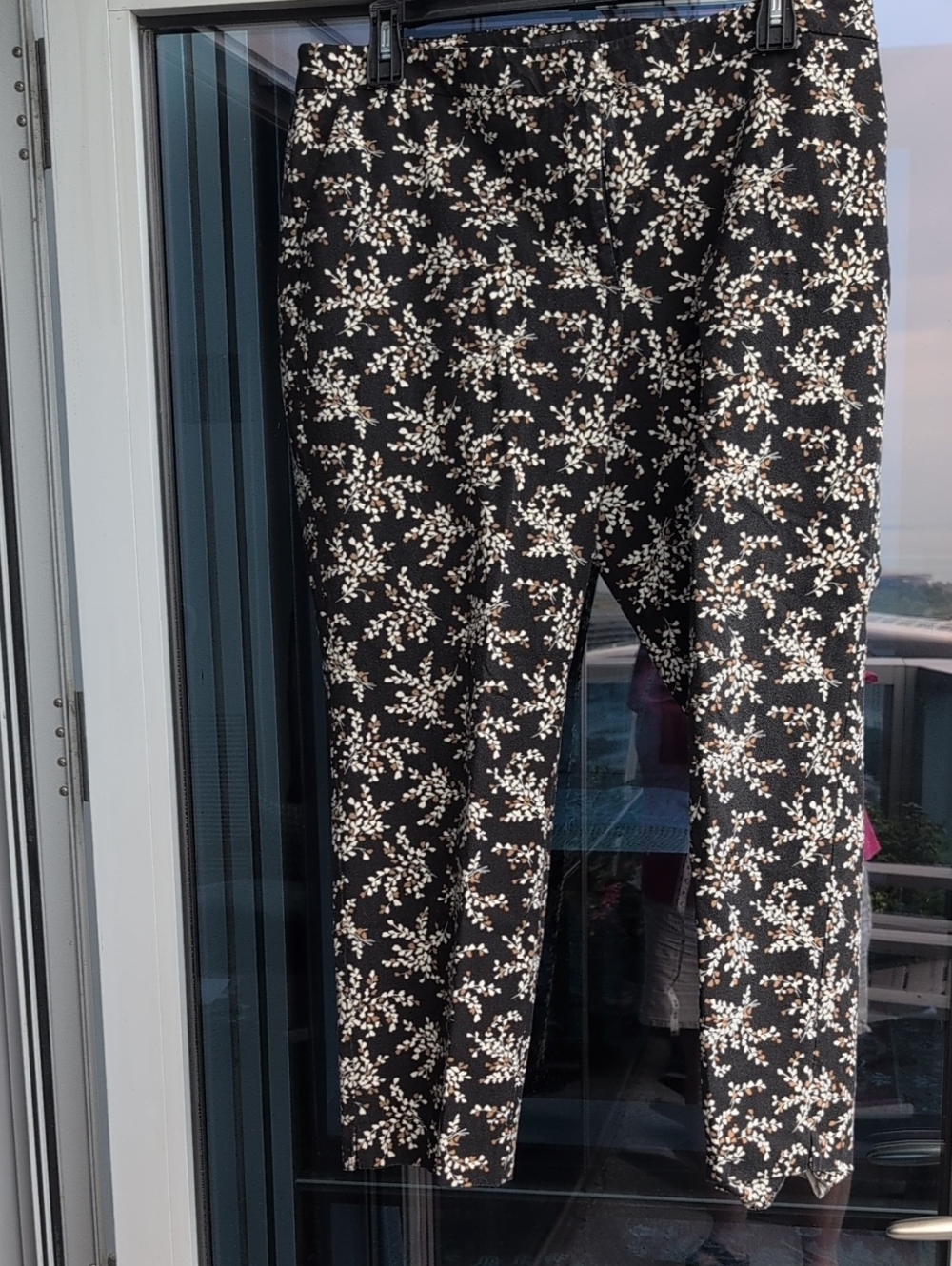 Talbots Black Floral Slim Ankle Pants with Cream and Brown Accents, 18W